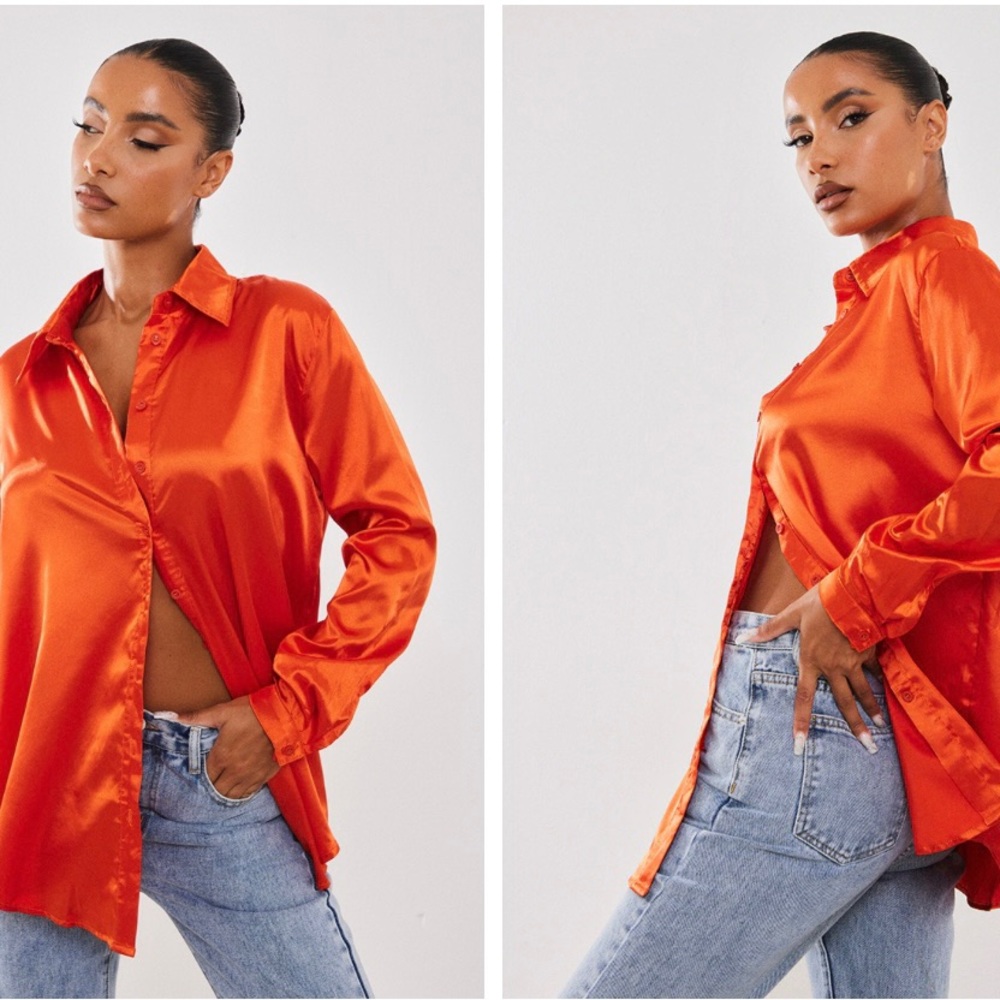 Satin orange button down top
